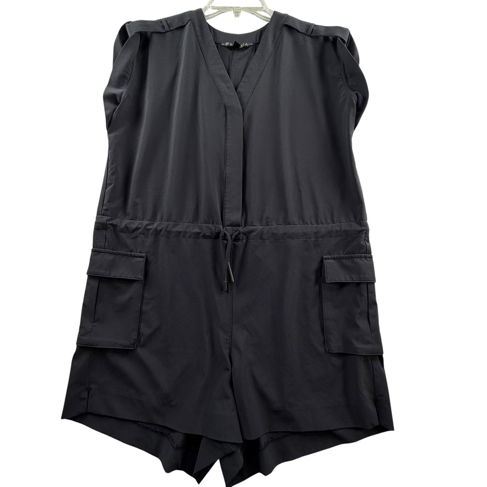 Athleta Romper Women 2 Black Cargo Pocket Drawstring V-Neck Sleeveless Travel
